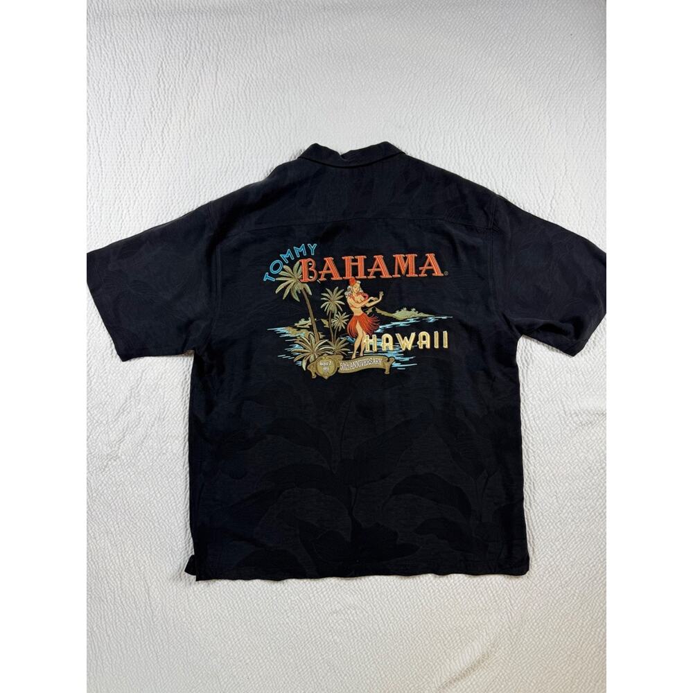 Tommy Bahama Shirt Mens Extra Large Black Embroidered Hawaii 50th Anniversary